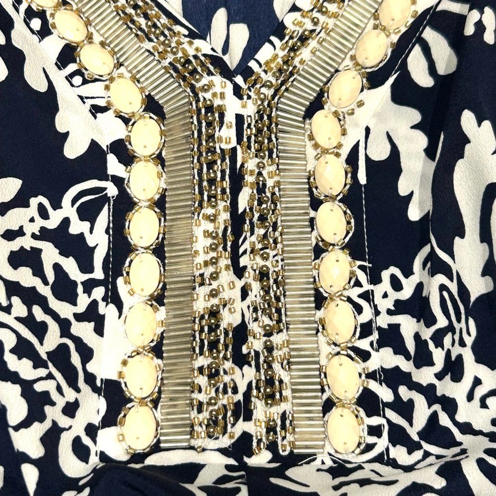 Lilly Pulitzer Navy & White Beaded Wilda Caftan Tunic Dress - Picture 9 of 12